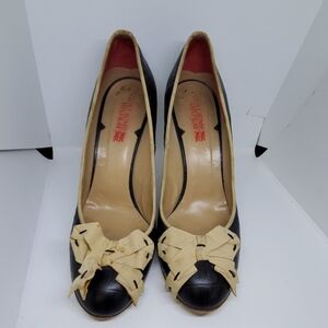 guillaume hinfray black heels with tan bow 40
